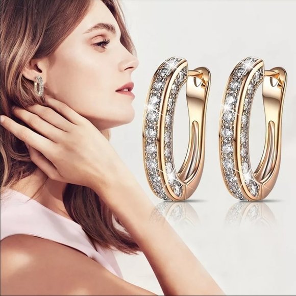 Jewelry - New 18k Gold Plated Cubic Zirconia Hoop Earrings